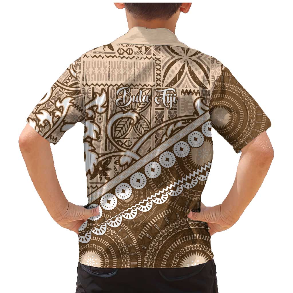 Beige Bula Fiji Family Matching Mermaid Dress and Hawaiian Shirt Fijian Language Week Tapa Cloth - Pastel