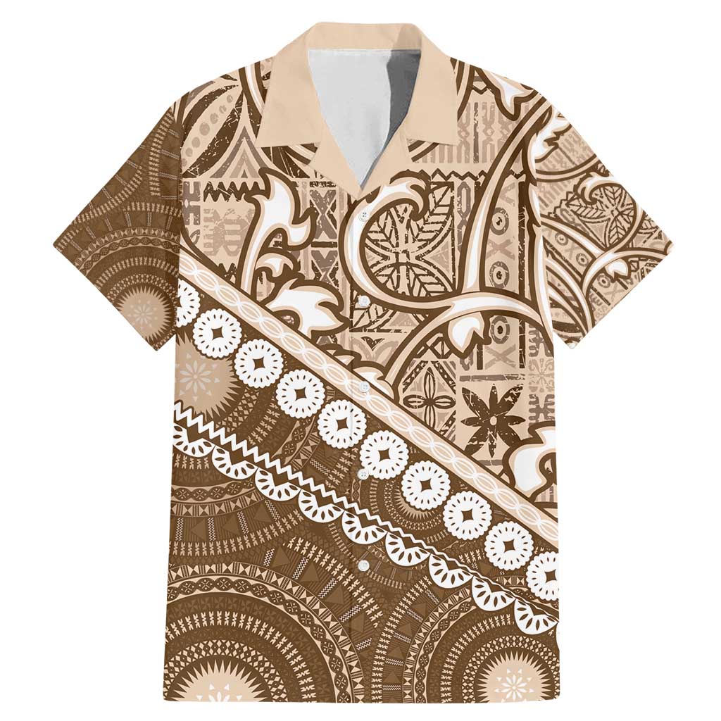 Beige Bula Fiji Family Matching Mermaid Dress and Hawaiian Shirt Fijian Language Week Tapa Cloth - Pastel
