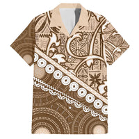Beige Bula Fiji Family Matching Puletasi and Hawaiian Shirt Fijian Language Week Tapa Cloth - Pastel LT14 Dad's Shirt - Short Sleeve Beige - Polynesian Pride
