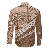 Beige Bula Fiji Family Matching Puletasi and Hawaiian Shirt Fijian Language Week Tapa Cloth - Pastel LT14 - Polynesian Pride