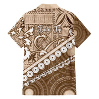 Beige Bula Fiji Family Matching Short Sleeve Bodycon Dress and Hawaiian Shirt Fijian Language Week Tapa Cloth - Pastel