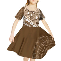 Beige Bula Fiji Kid Short Sleeve Dress Fijian Language Week Tapa Cloth - Pastel