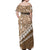 Beige Bula Fiji Off Shoulder Maxi Dress Fijian Language Week Tapa Cloth - Pastel