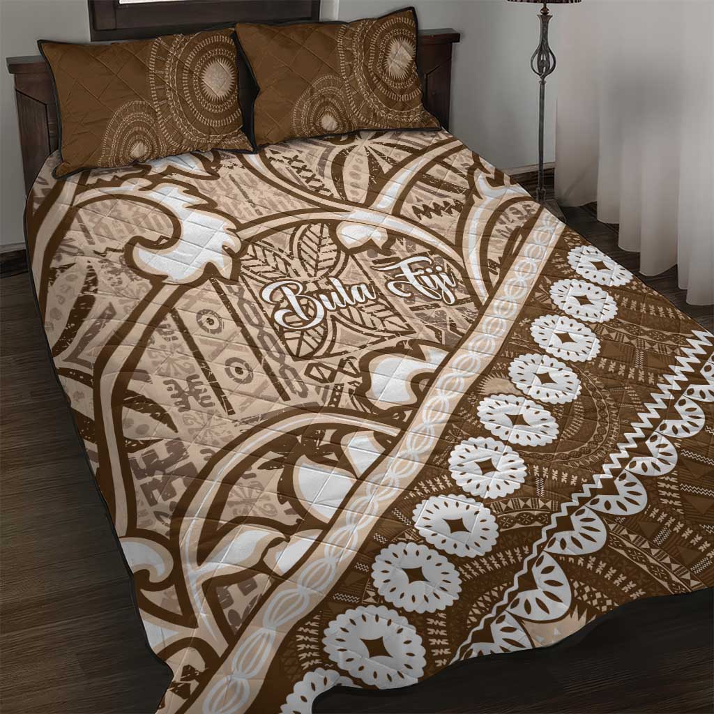 Beige Bula Fiji Quilt Bed Set Fijian Language Week Tapa Cloth - Pastel