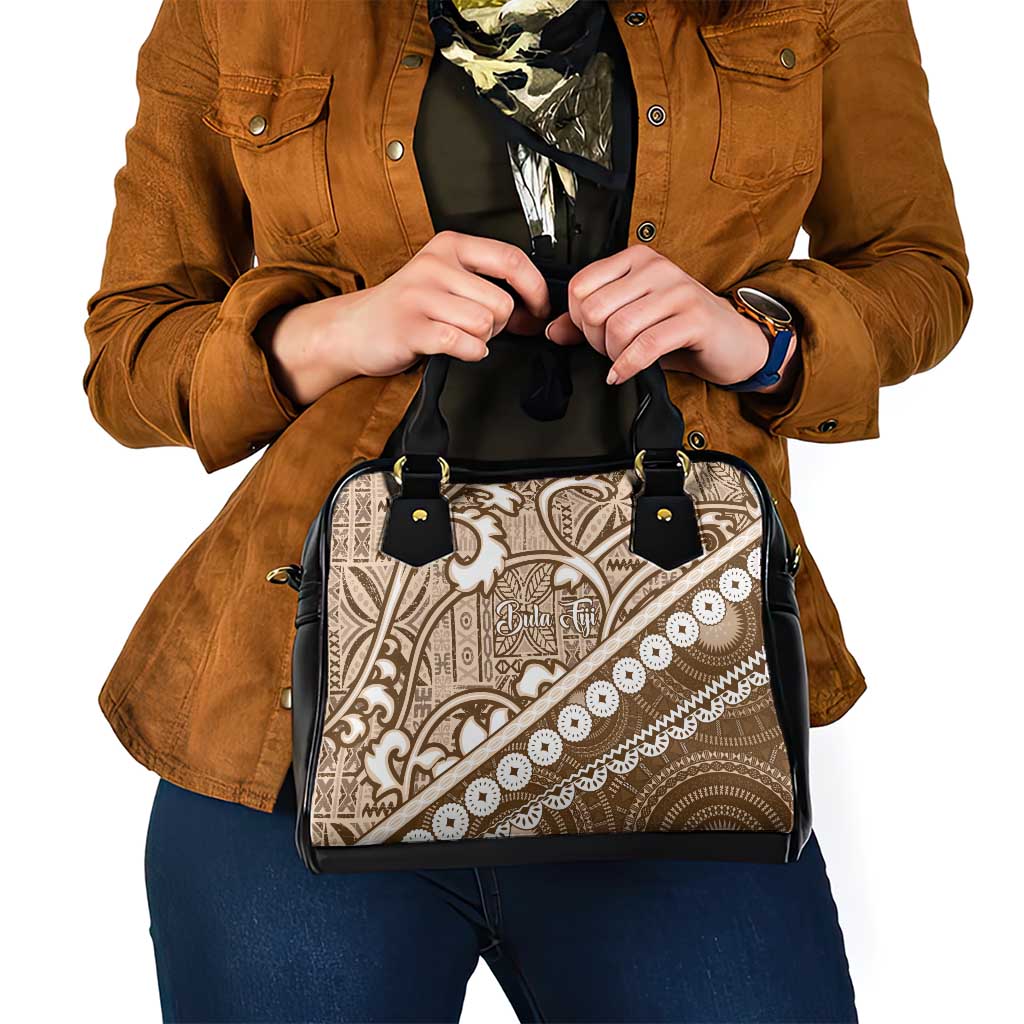 Beige Bula Fiji Shoulder Handbag Fijian Language Week Tapa Cloth - Pastel