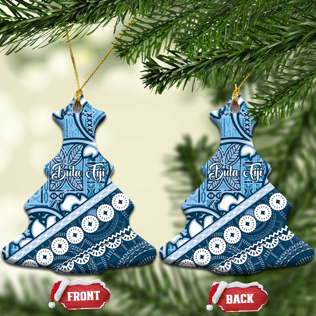 Blue Bula Fiji Ceramic Ornament Fijian Language Week Tapa Cloth - Pastel