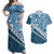 Blue Bula Fiji Couples Matching Off Shoulder Maxi Dress and Hawaiian Shirt Fijian Language Week Tapa Cloth - Pastel