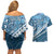 Blue Bula Fiji Couples Matching Off Shoulder Short Dress and Hawaiian Shirt Fijian Language Week Tapa Cloth - Pastel