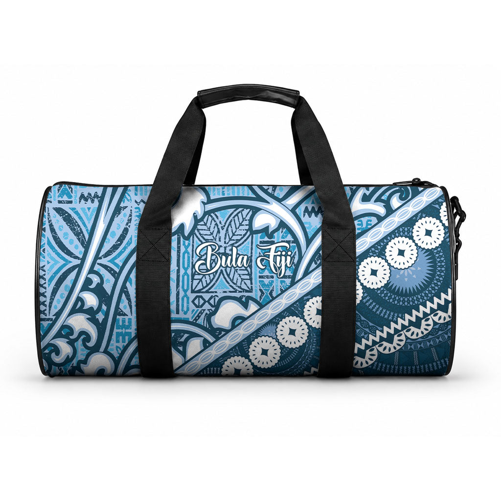 Blue Bula Fiji Duffle Bag Fijian Language Week Tapa Cloth - Pastel LT14 One size Blue - Polynesian Pride