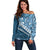 Blue Bula Fiji Off Shoulder Sweater Fijian Language Week Tapa Cloth - Pastel