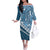 Blue Bula Fiji Off The Shoulder Long Sleeve Dress Fijian Language Week Tapa Cloth - Pastel