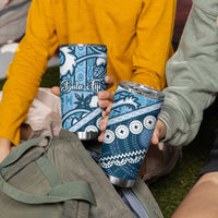 Blue Bula Fiji Tumbler Cup Fijian Language Week Tapa Cloth - Pastel