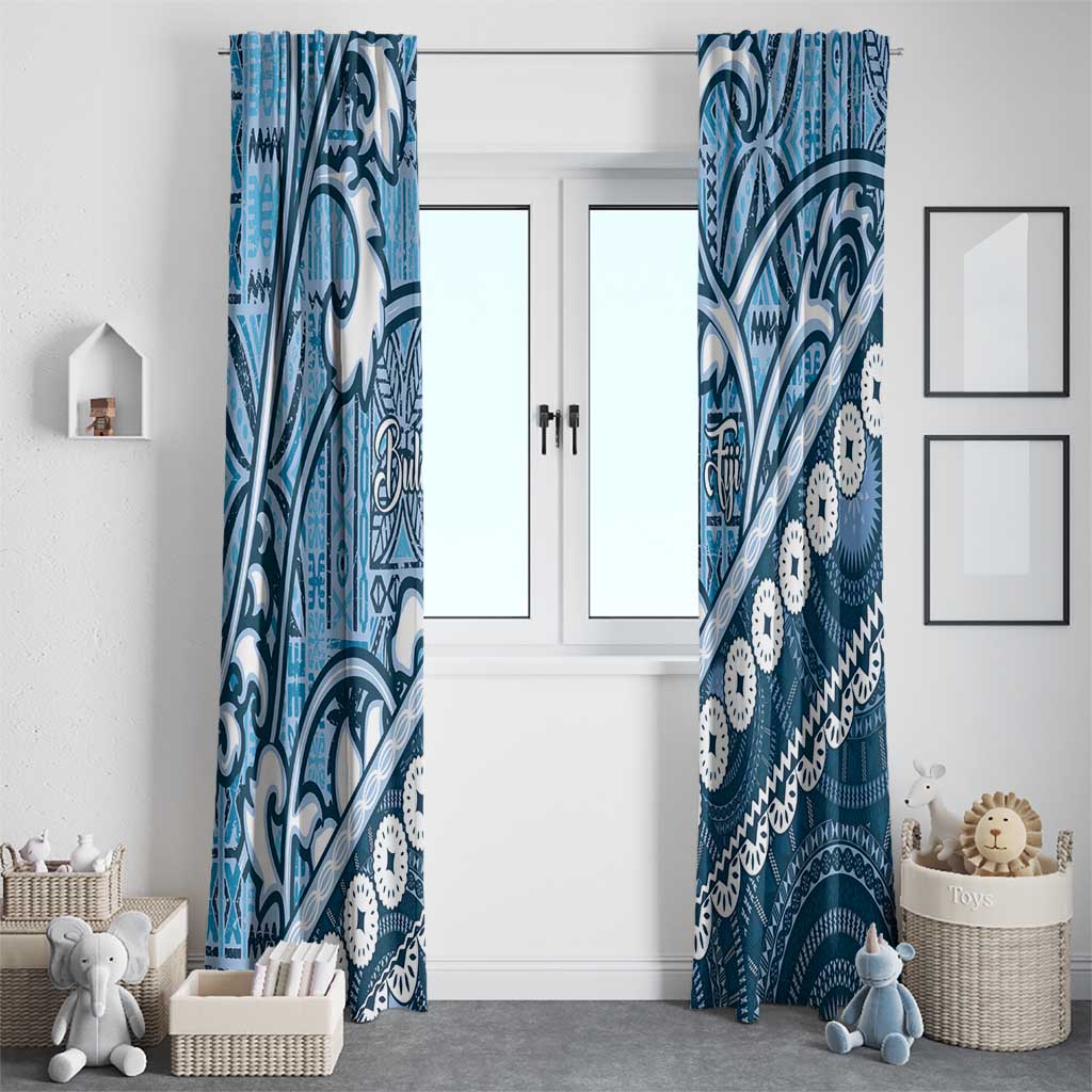 Blue Bula Fiji Window Curtain Fijian Language Week Tapa Cloth - Pastel