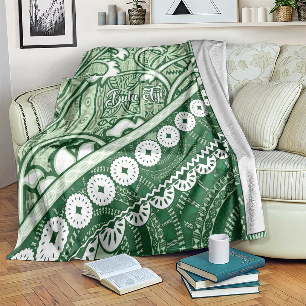 Green Bula Fiji Blanket Fijian Language Week Tapa Cloth - Pastel