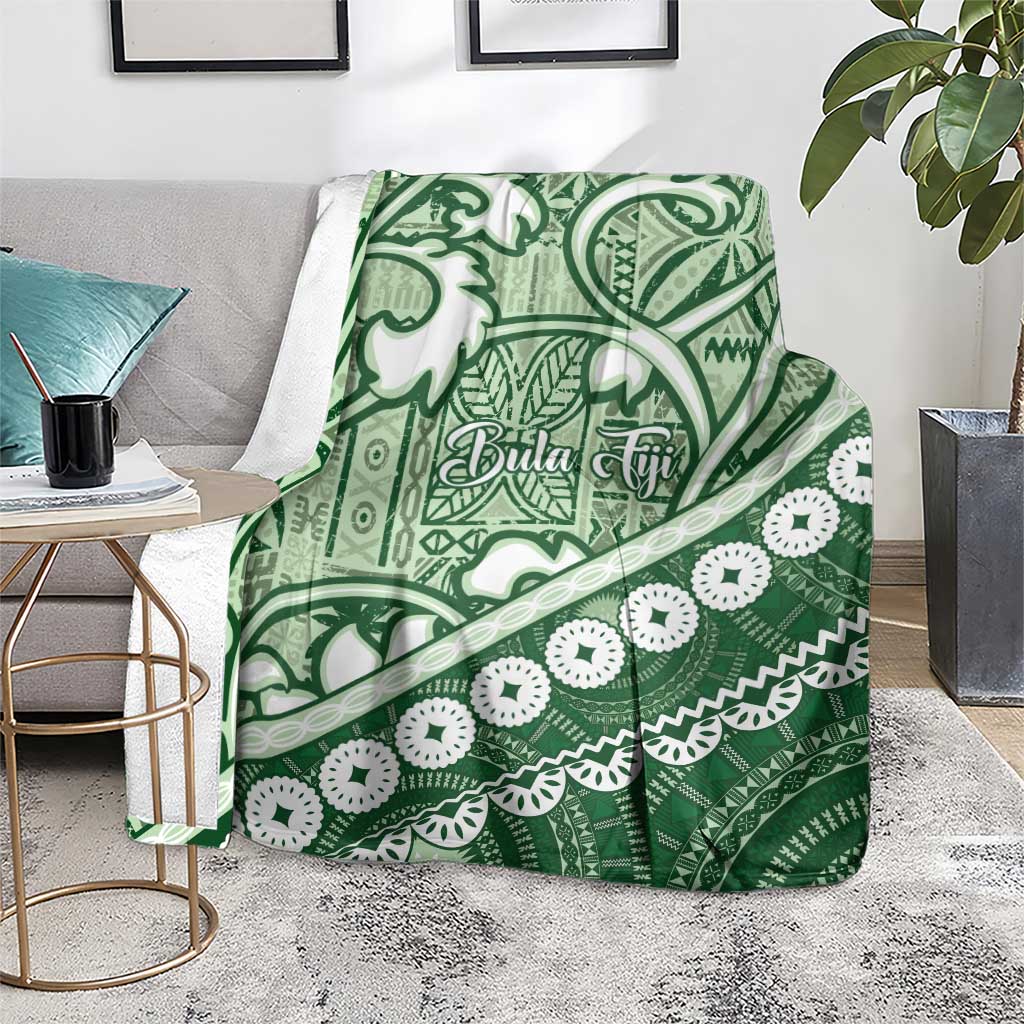 Green Bula Fiji Blanket Fijian Language Week Tapa Cloth - Pastel