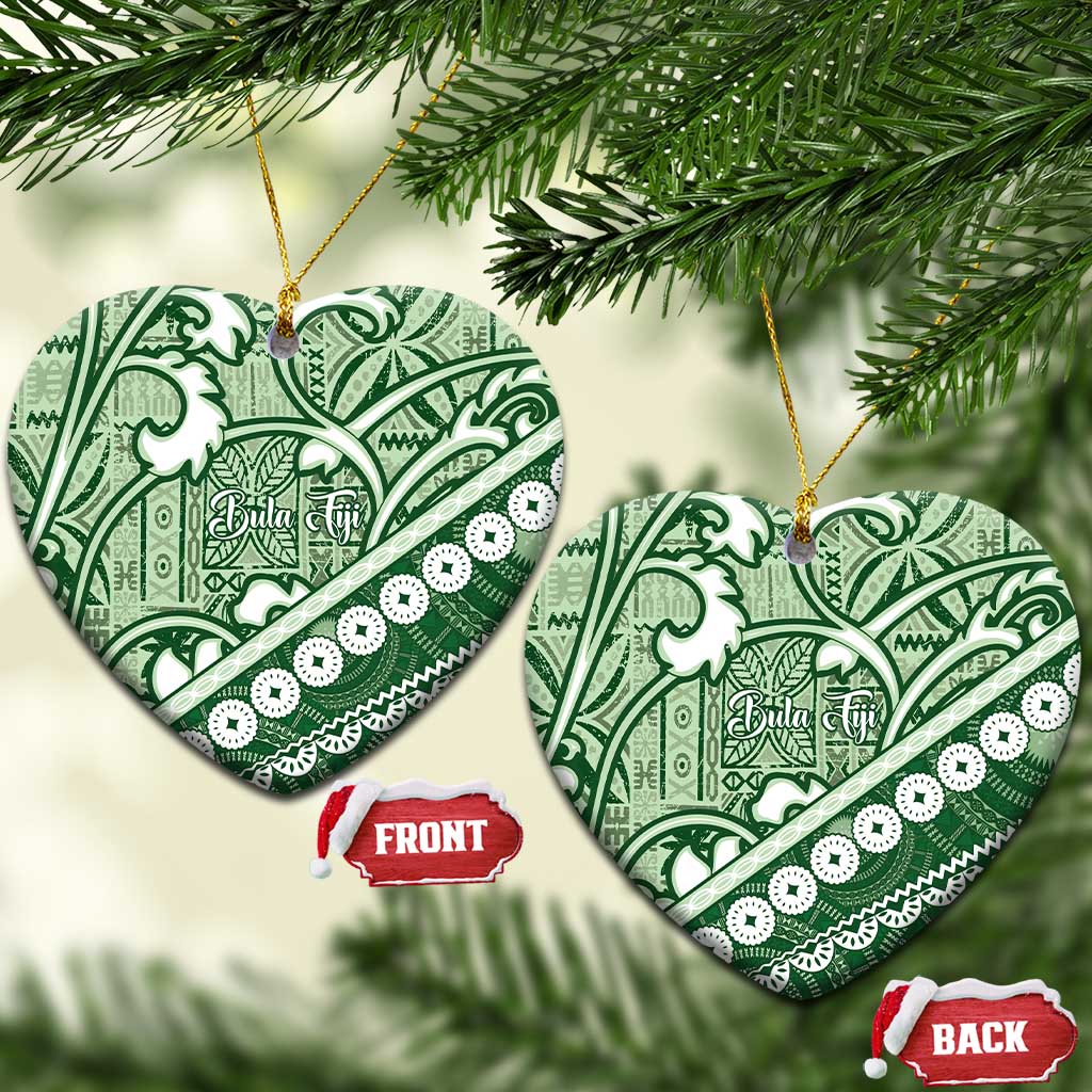 Green Bula Fiji Ceramic Ornament Fijian Language Week Tapa Cloth - Pastel