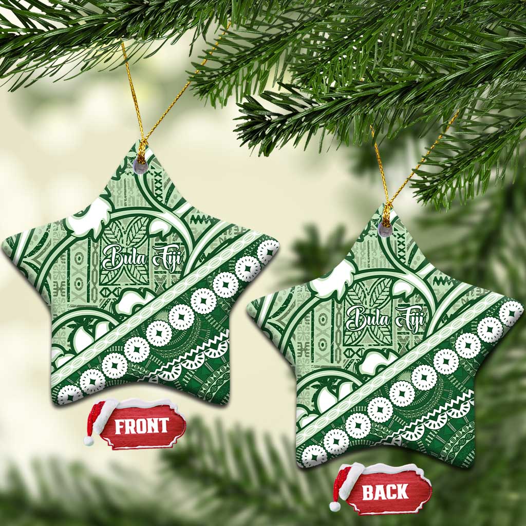 Green Bula Fiji Ceramic Ornament Fijian Language Week Tapa Cloth - Pastel