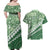 Green Bula Fiji Couples Matching Off Shoulder Maxi Dress and Hawaiian Shirt Fijian Language Week Tapa Cloth - Pastel