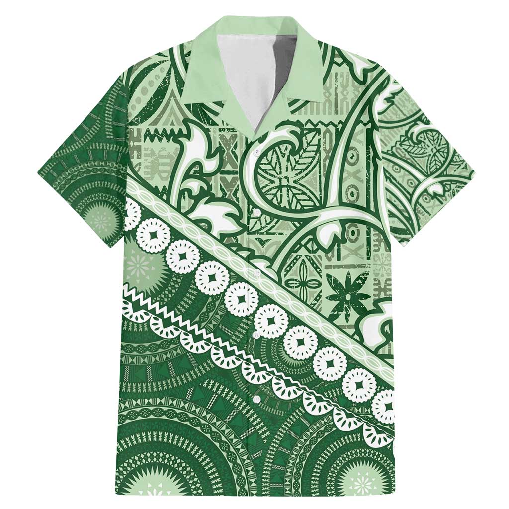Green Bula Fiji Family Matching Mermaid Dress and Hawaiian Shirt Fijian Language Week Tapa Cloth - Pastel