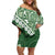 Green Bula Fiji Family Matching Off Shoulder Short Dress and Hawaiian Shirt Fijian Language Week Tapa Cloth - Pastel