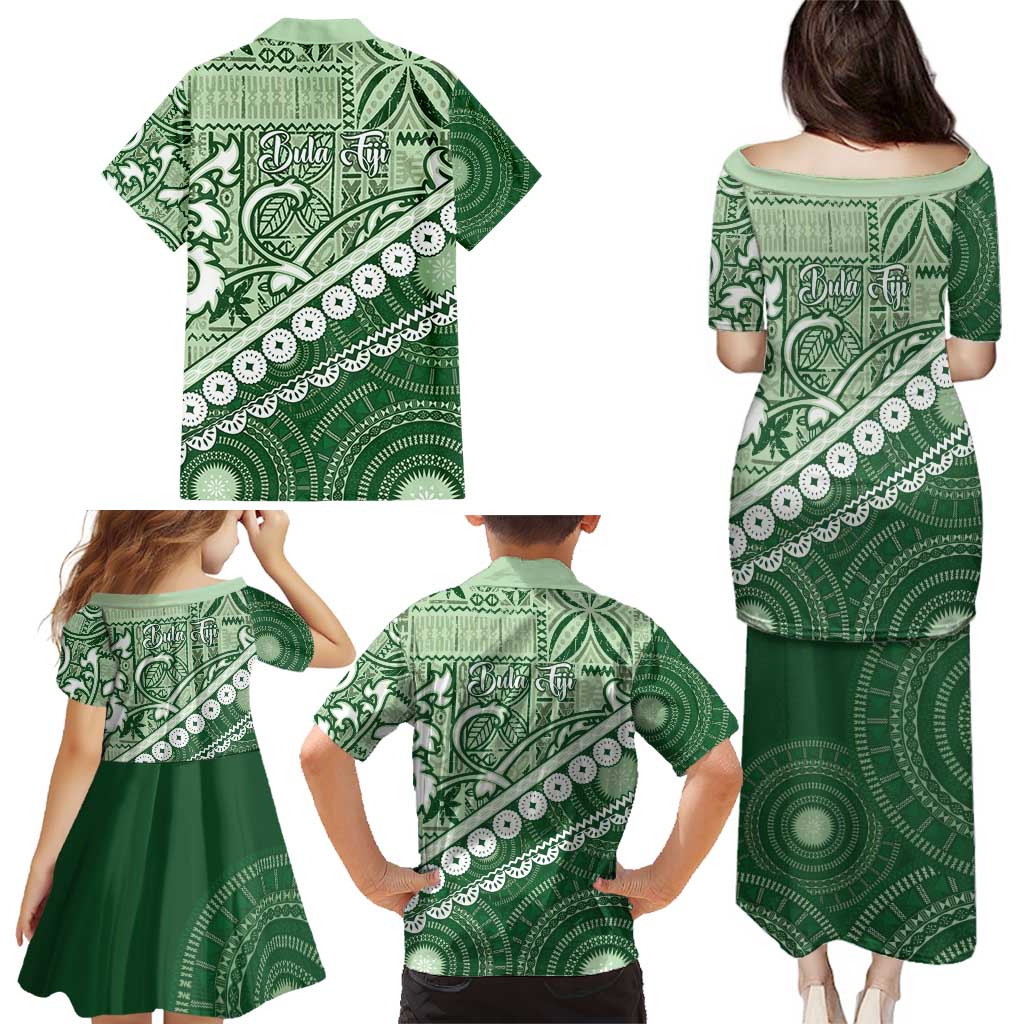 Green Bula Fiji Family Matching Puletasi and Hawaiian Shirt Fijian Language Week Tapa Cloth - Pastel LT14 - Polynesian Pride