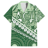 Green Bula Fiji Family Matching Puletasi and Hawaiian Shirt Fijian Language Week Tapa Cloth - Pastel LT14 Dad's Shirt - Short Sleeve Green - Polynesian Pride
