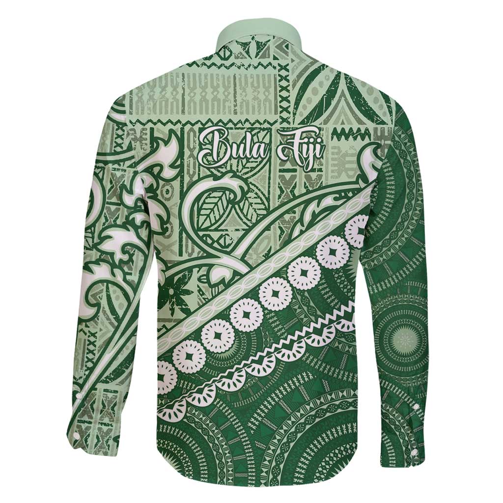 Green Bula Fiji Family Matching Puletasi and Hawaiian Shirt Fijian Language Week Tapa Cloth - Pastel LT14 - Polynesian Pride