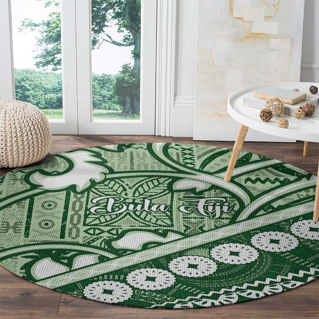Green Bula Fiji Round Carpet Fijian Language Week Tapa Cloth - Pastel