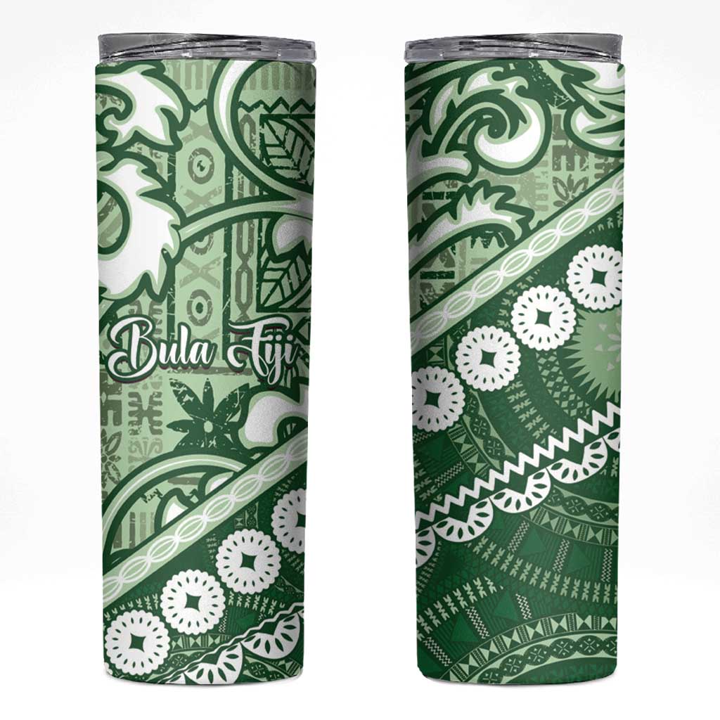 Green Bula Fiji Skinny Tumbler Fijian Language Week Tapa Cloth - Pastel