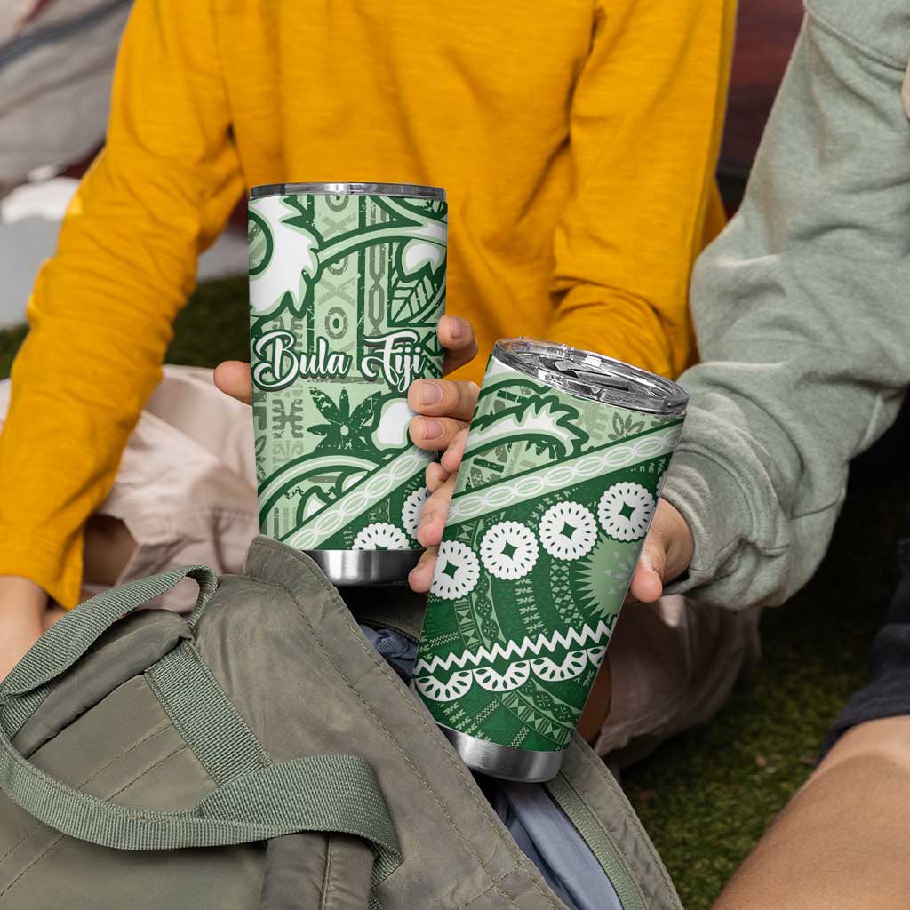 Green Bula Fiji Tumbler Cup Fijian Language Week Tapa Cloth - Pastel