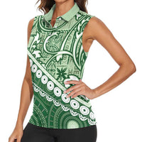Green Bula Fiji Women Sleeveless Polo Shirt Fijian Language Week Tapa Cloth - Pastel LT14 - Polynesian Pride