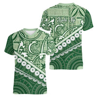 Green Bula Fiji Women V-Neck T-Shirt Fijian Language Week Tapa Cloth - Pastel