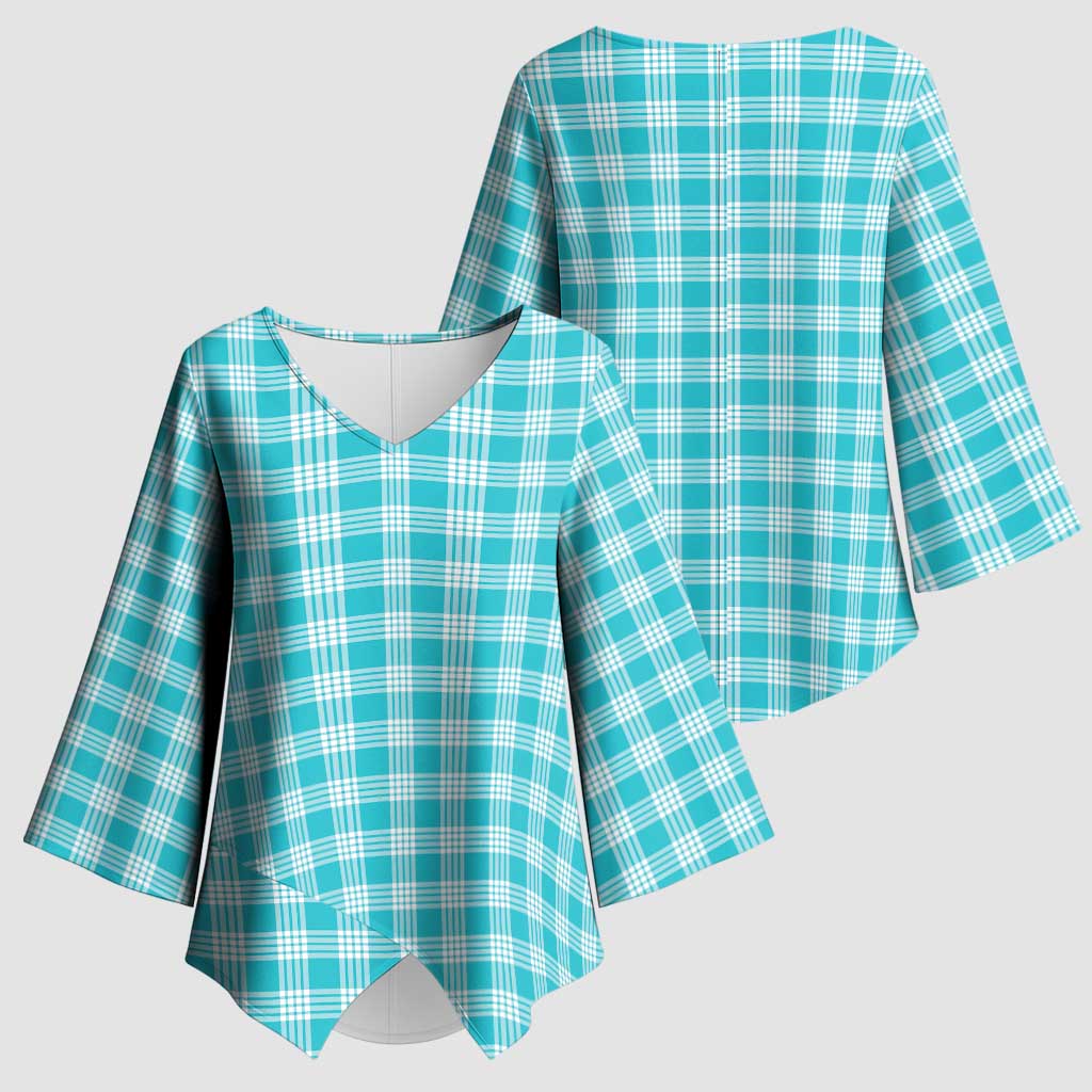 Turquoise Japanese Palaka Pride Kimono Sleeve Blouse - Polynesian Pride