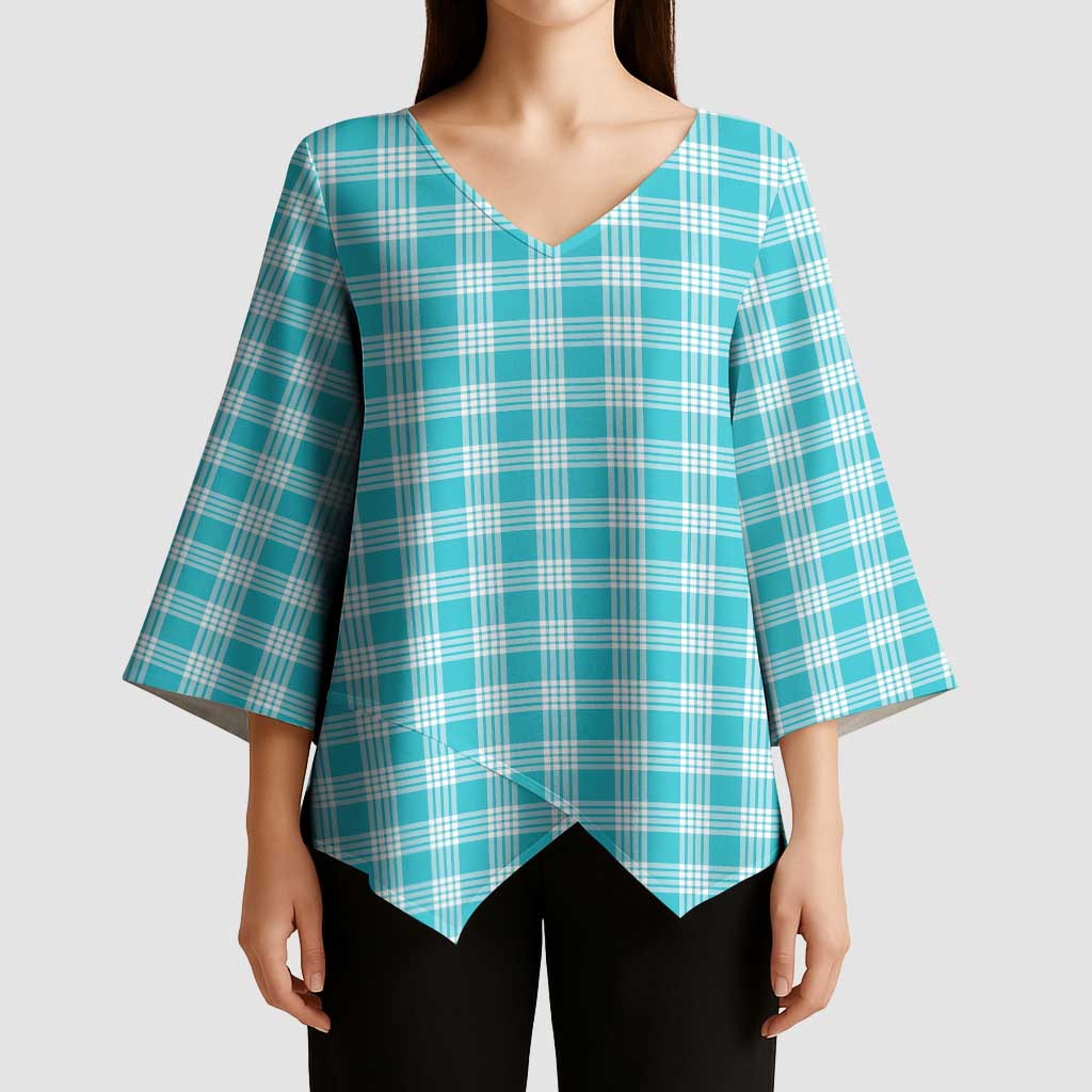 Turquoise Japanese Palaka Pride Kimono Sleeve Blouse - Polynesian Pride