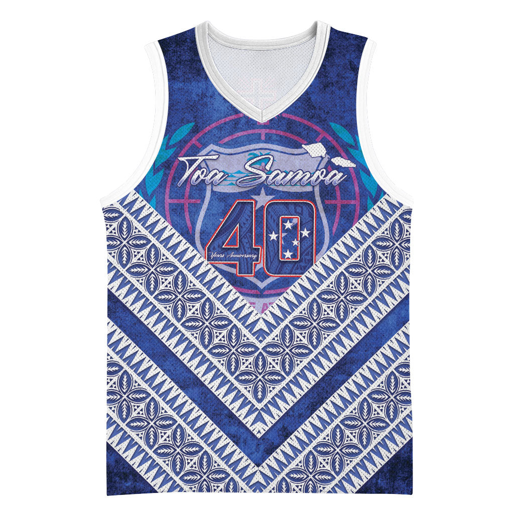 Toa Samoa Rugby Custom Basketball Jersey 40th Anniversary Samoan Siapo Pattern LT14 Unisex Blue - Polynesian Pride