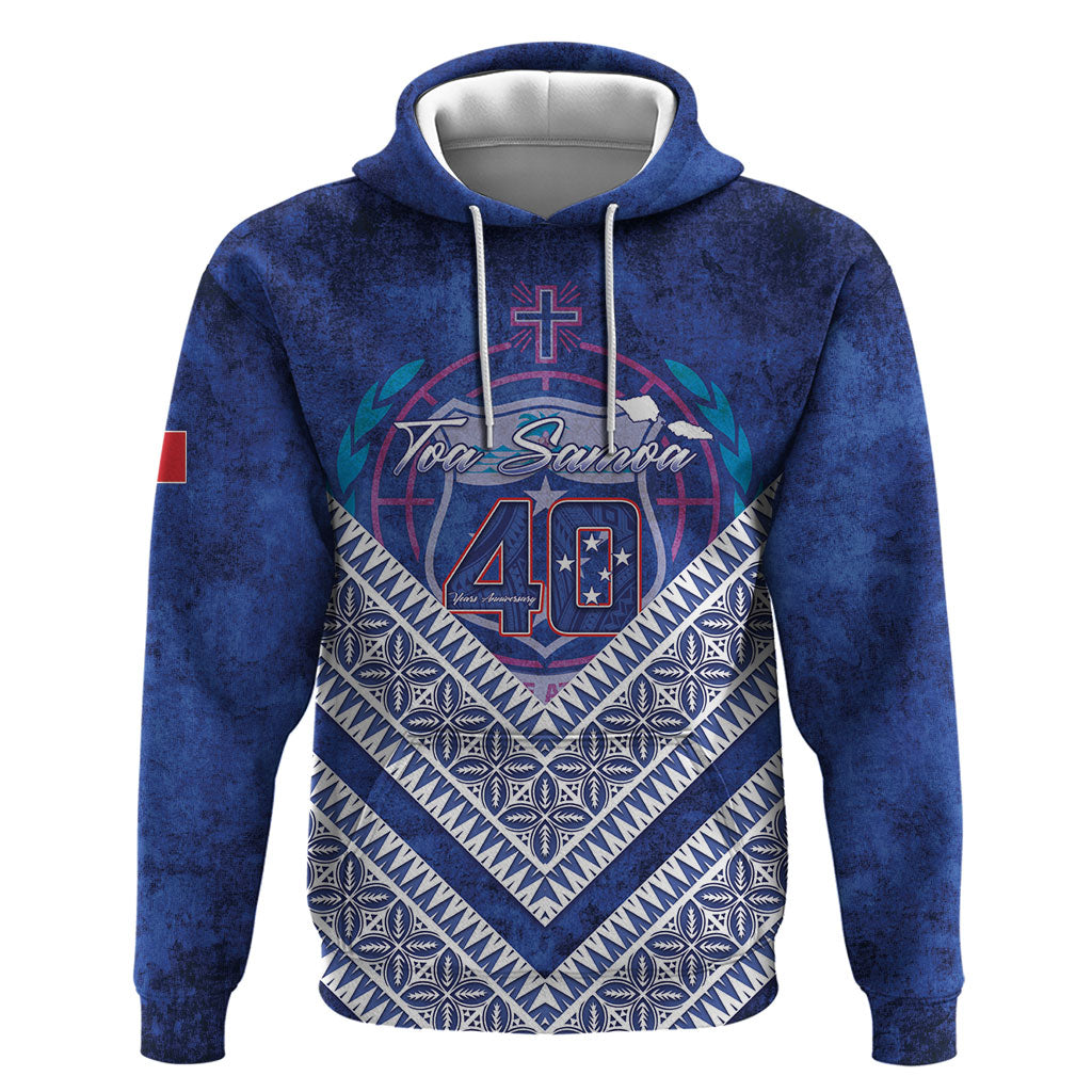 Toa Samoa Rugby Custom Hoodie 40th Anniversary Samoan Siapo Pattern LT14 Pullover Hoodie Blue - Polynesian Pride
