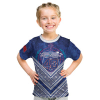 Toa Samoa Rugby Custom Kid T Shirt 40th Anniversary Samoan Siapo Pattern LT14 Blue - Polynesian Pride