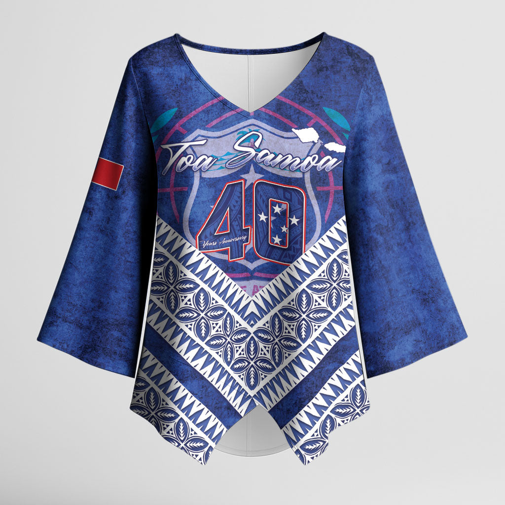 Toa Samoa Rugby Custom Kimono Sleeve Blouse 40th Anniversary Samoan Siapo Pattern LT14 Female Blue - Polynesian Pride