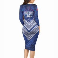 Toa Samoa Rugby Custom Long Sleeve Bodycon Dress 40th Anniversary Samoan Siapo Pattern LT14 - Polynesian Pride
