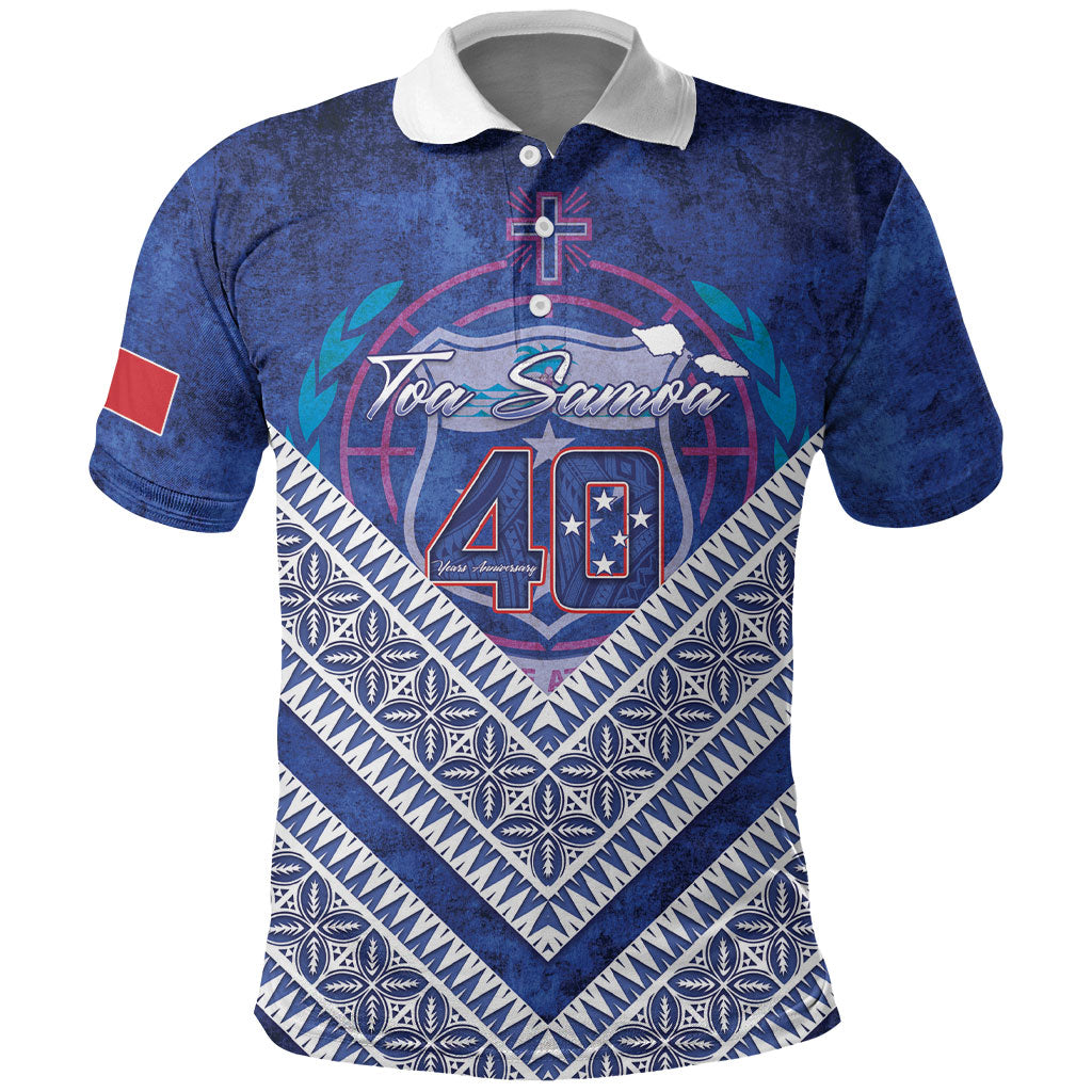Toa Samoa Rugby Custom Polo Shirt 40th Anniversary Samoan Siapo Pattern LT14 Blue - Polynesian Pride