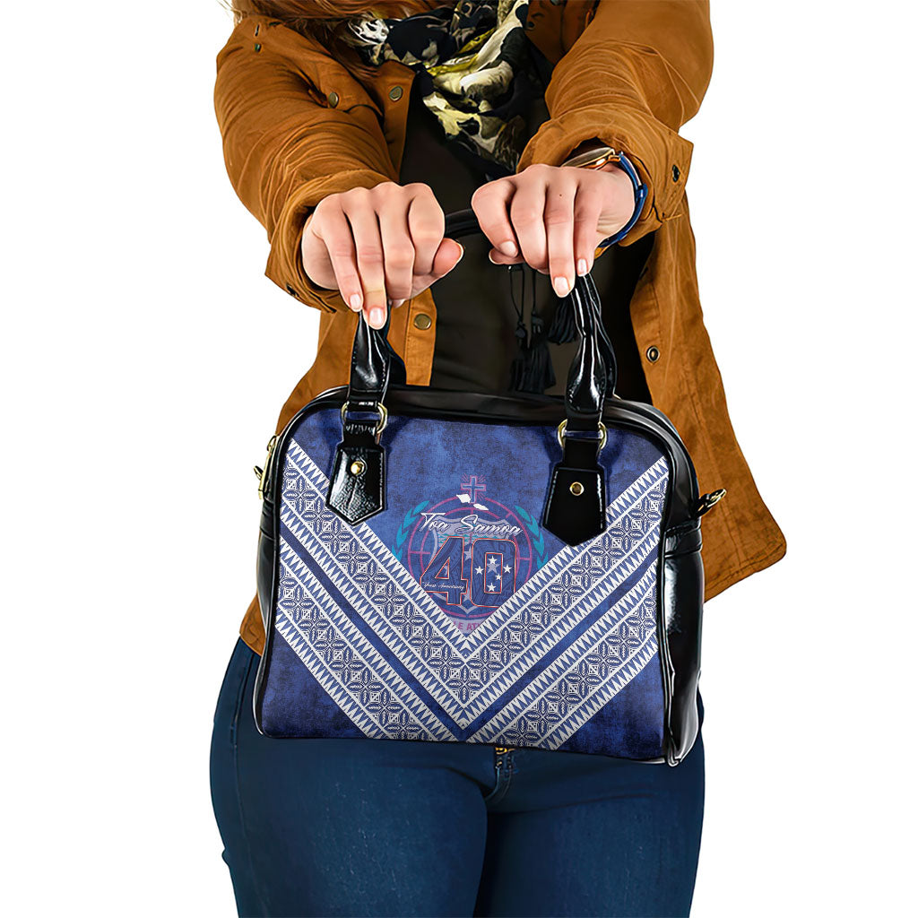 Toa Samoa Rugby Shoulder Handbag 40th Anniversary Samoan Siapo Pattern LT14 One Size Blue - Polynesian Pride