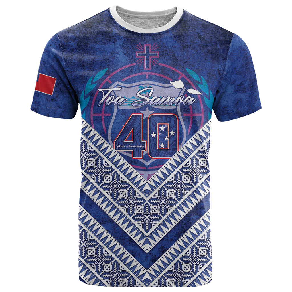 Toa Samoa Rugby Custom T Shirt 40th Anniversary Samoan Siapo Pattern LT14 Blue - Polynesian Pride