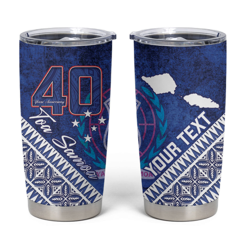 Toa Samoa Rugby Custom Tumbler Cup 40th Anniversary Samoan Siapo Pattern LT14 Blue - Polynesian Pride