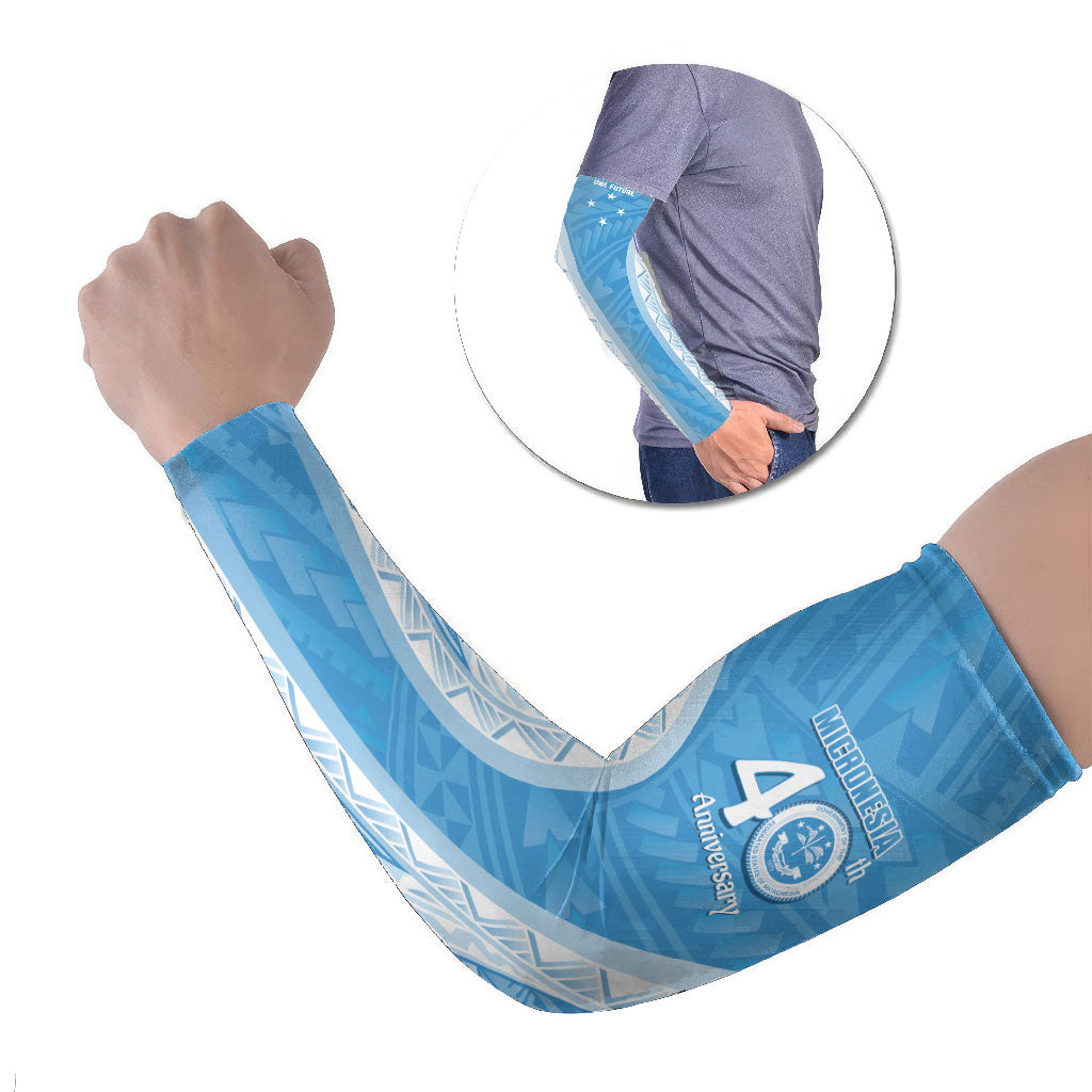 Federated States of Micronesia Independence Day Arm Sleeves FSM 40th Anniversary Proud LT14 Set of 2 Blue - Polynesian Pride