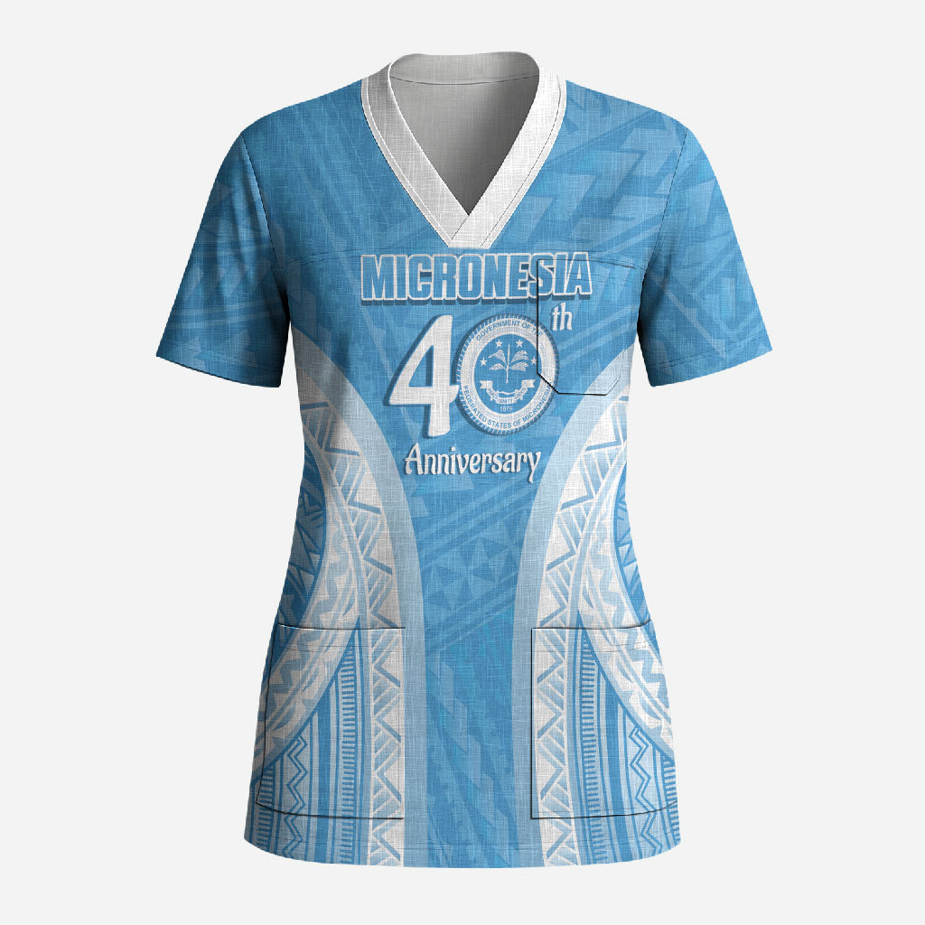 Federated States of Micronesia Independence Day Scrub Top FSM 40th Anniversary Proud LT14 Adult Blue - Polynesian Pride