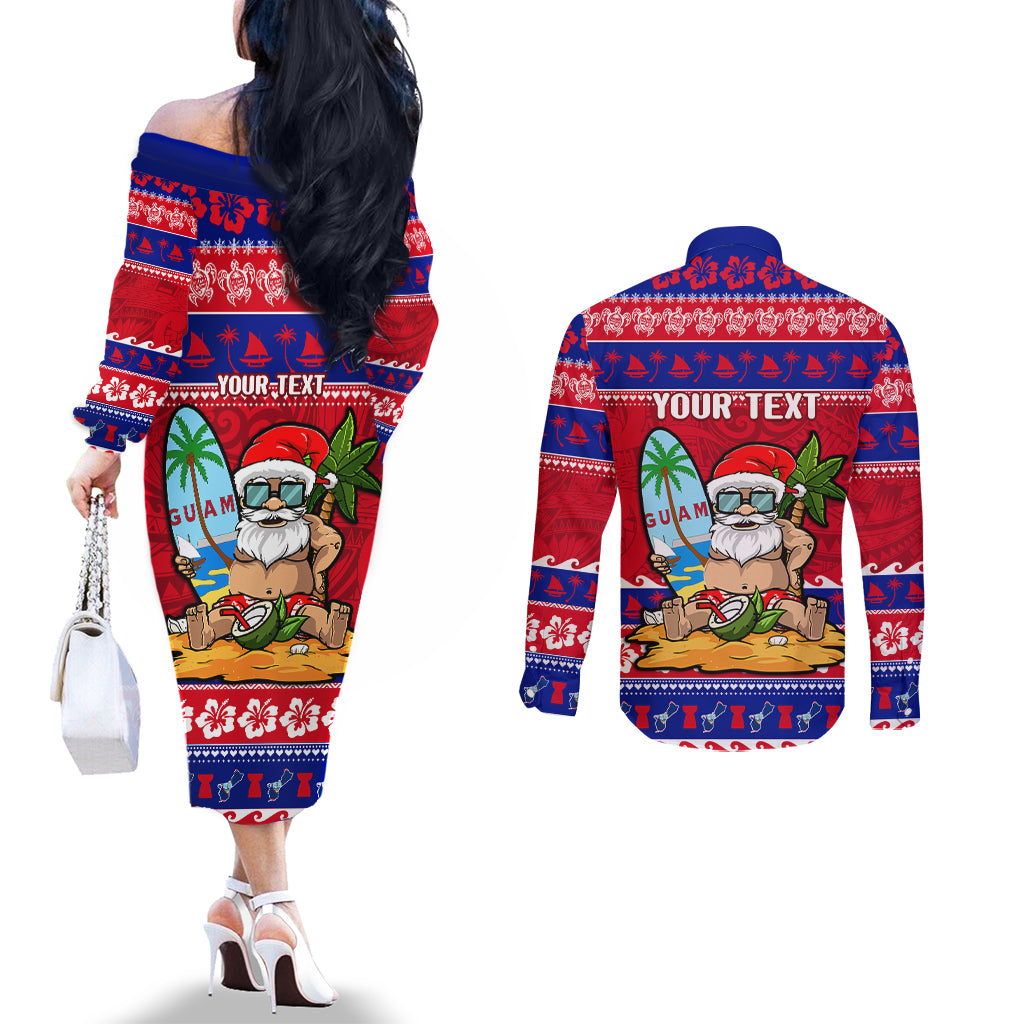 Custom Guam Christmas Couples Matching Off The Shoulder Long Sleeve Dress and Long Sleeve Button Shirt Guaman Santas Felis Pasgua LT14 - Polynesian Pride