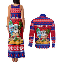 Custom Guam Christmas Couples Matching Tank Maxi Dress and Long Sleeve Button Shirt Guaman Santas Felis Pasgua LT14 - Polynesian Pride