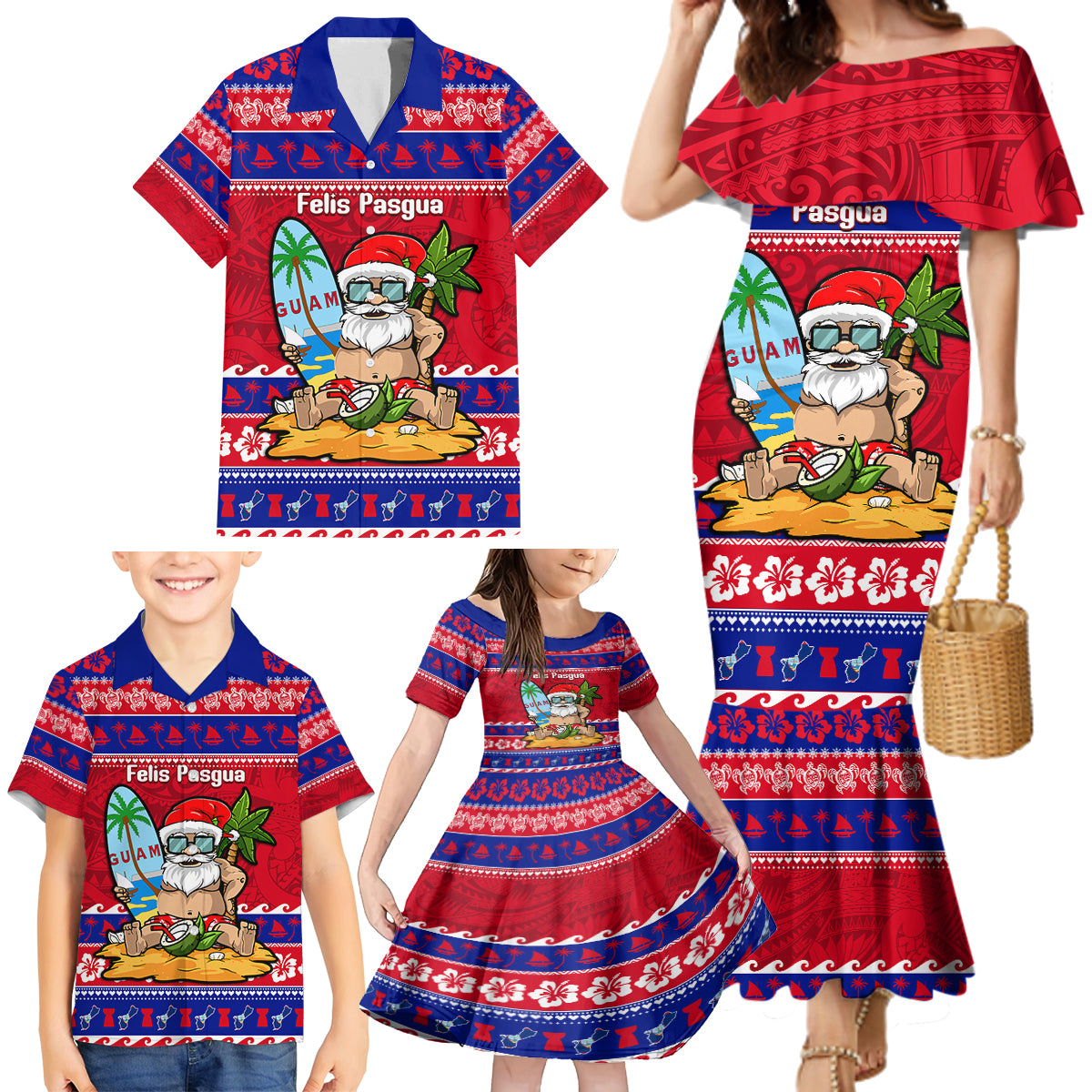 Custom Guam Christmas Family Matching Mermaid Dress and Hawaiian Shirt Guaman Santas Felis Pasgua LT14 - Polynesian Pride