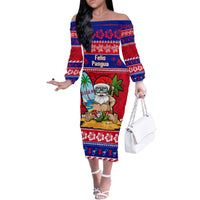 Custom Guam Christmas Family Matching Off Shoulder Long Sleeve Dress and Hawaiian Shirt Guaman Santas Felis Pasgua LT14 Mom's Dress Blue - Polynesian Pride