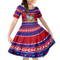 Custom Guam Christmas Family Matching Puletasi Dress and Hawaiian Shirt Guaman Santas Felis Pasgua LT14 Daughter's Dress Blue - Polynesian Pride